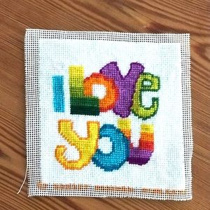 Vintage 70s Cross Stitch Embroidered Wall Picture